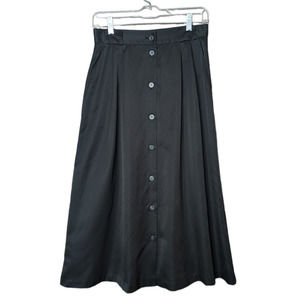 Vintage Fundamental Things Black Pleated Button Up Front Midi Maxi Skirt Sz 6